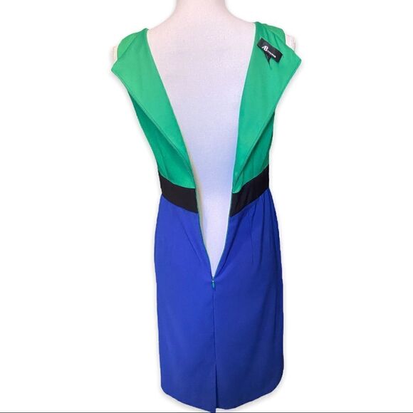 AB Studio Green and Blue Color Block Sheath Dress Size 6 - Picture 4 of 9